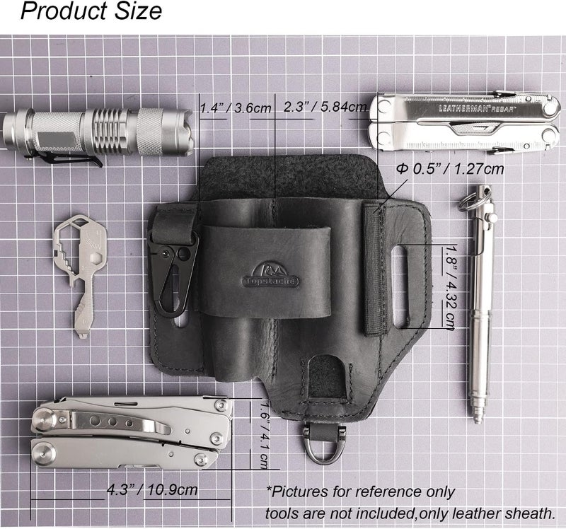 topstache Leather Multitool Sheath,EDC Belt Organizer for Work and Daily Use,Leatherman Sheath,EDC Pocket Organizer for Flashlight and Multitool,Gifts for Men,Leather Sheath for Multitool,Black - Image 5